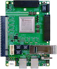 Top View of TySOM-M-MPFS250 featuring Microchip PolarFire SoC Device with QSFP+